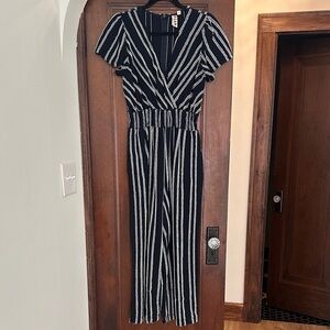Anthropologie Black and White Striped Jumpsuit